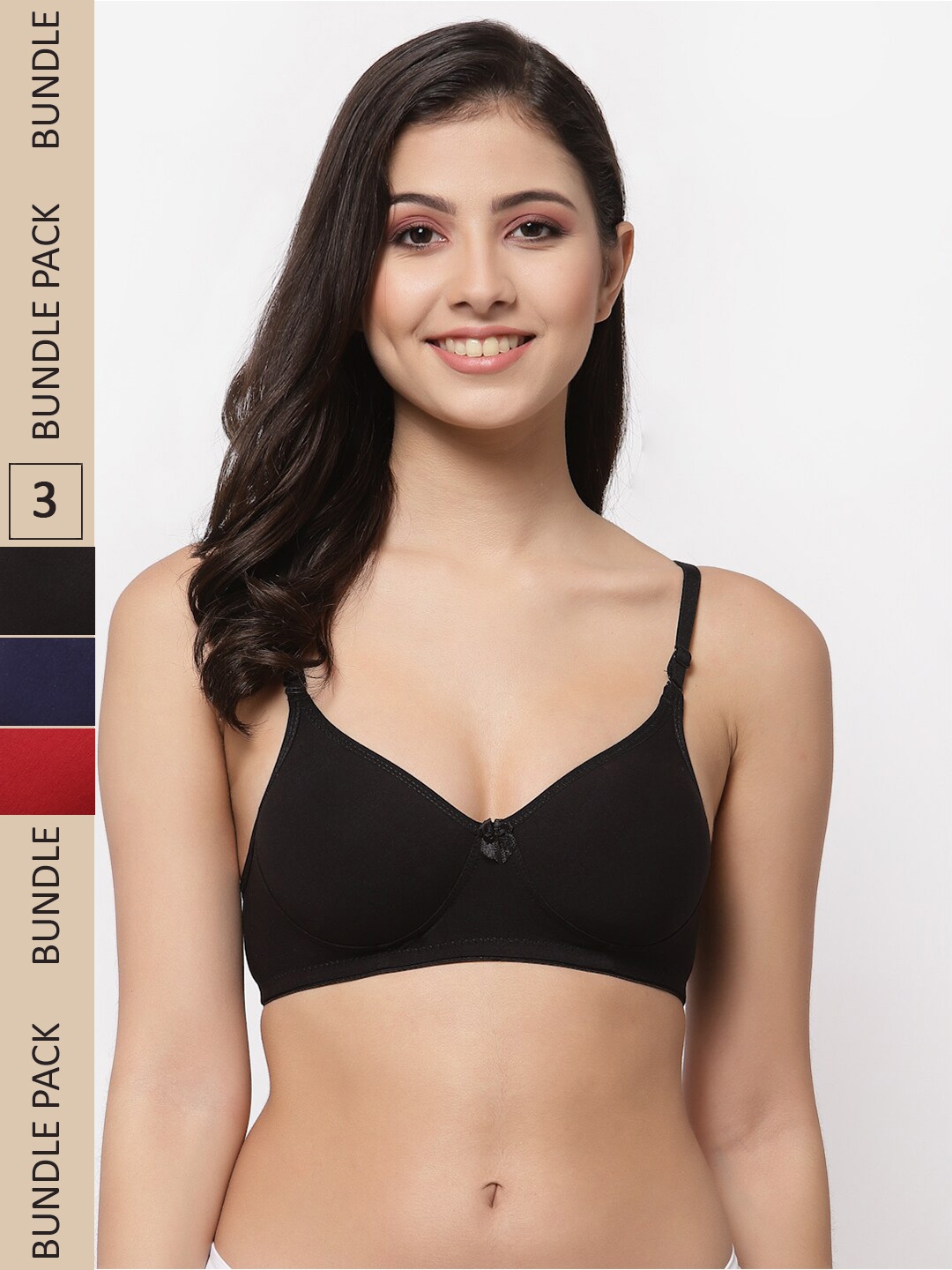 

College Girl Pack Of 3 Lightly Padded Seamless All Day Comfort Cotton T-shirt Bra, Black