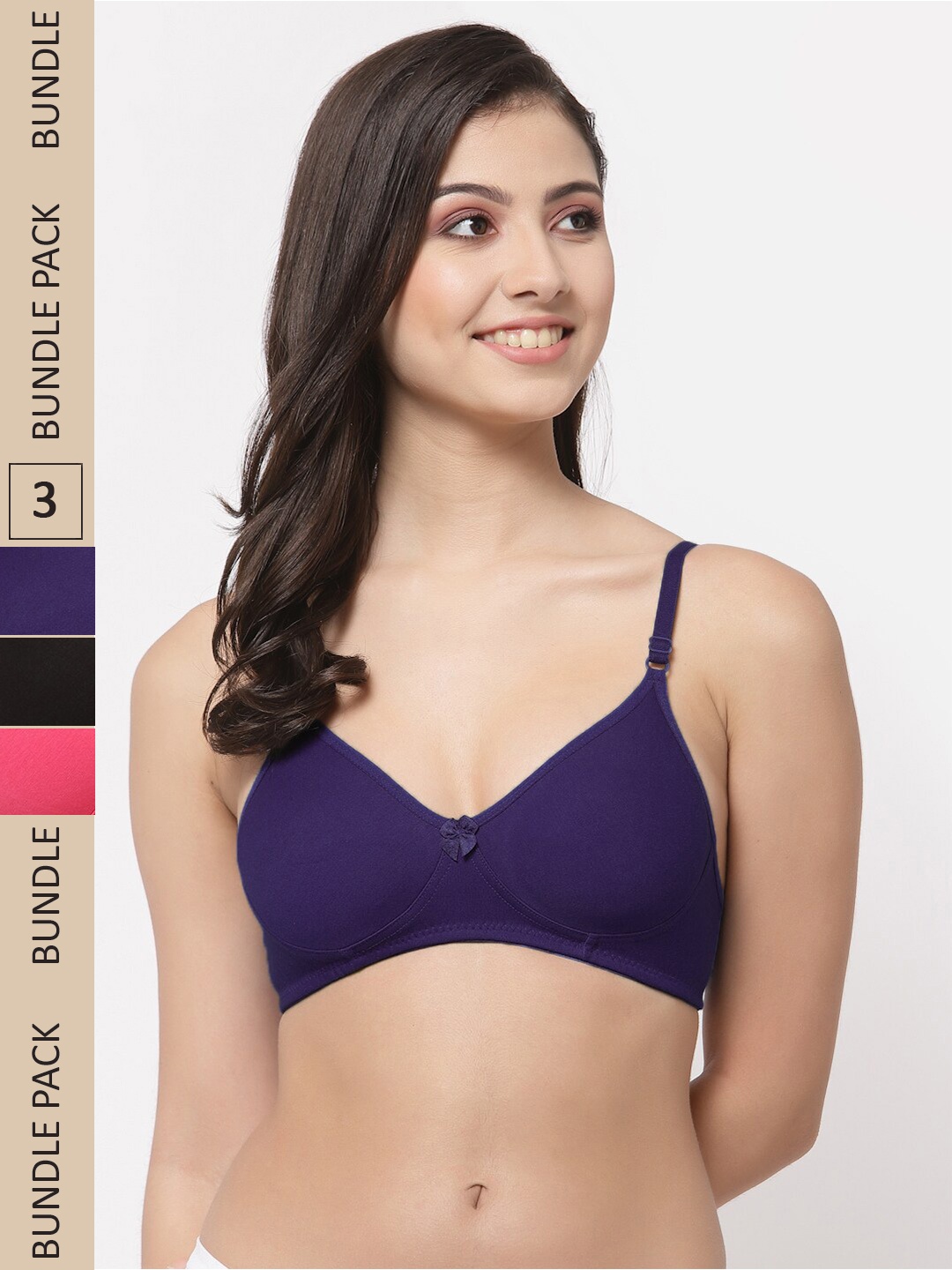 

College Girl Pack Of 3 Lightly Padded Non-Wired All Day Comfort Seamless Cotton Bra, Purple