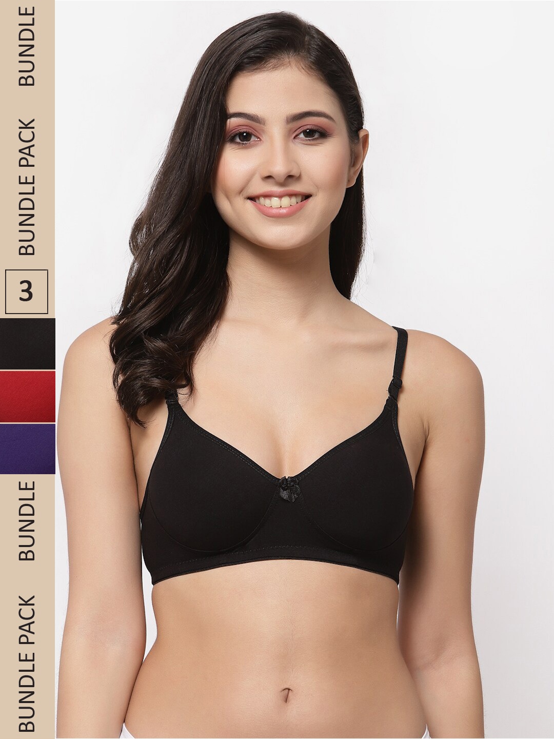 

College Girl Pack Of 3 Lightly Padded Seamless All Day Comfort Cotton T-shirt Bra, Black