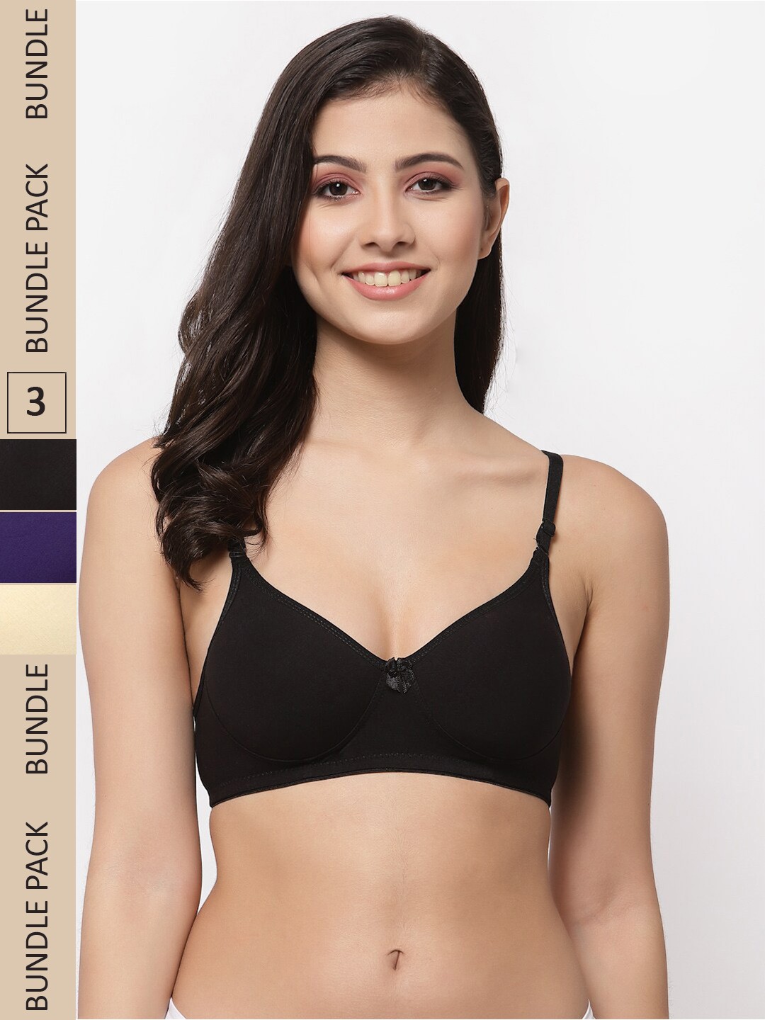 

College Girl Pack Of 3 Lightly Padded Non-Wired All Day Comfort Seamless Cotton Bra, Beige