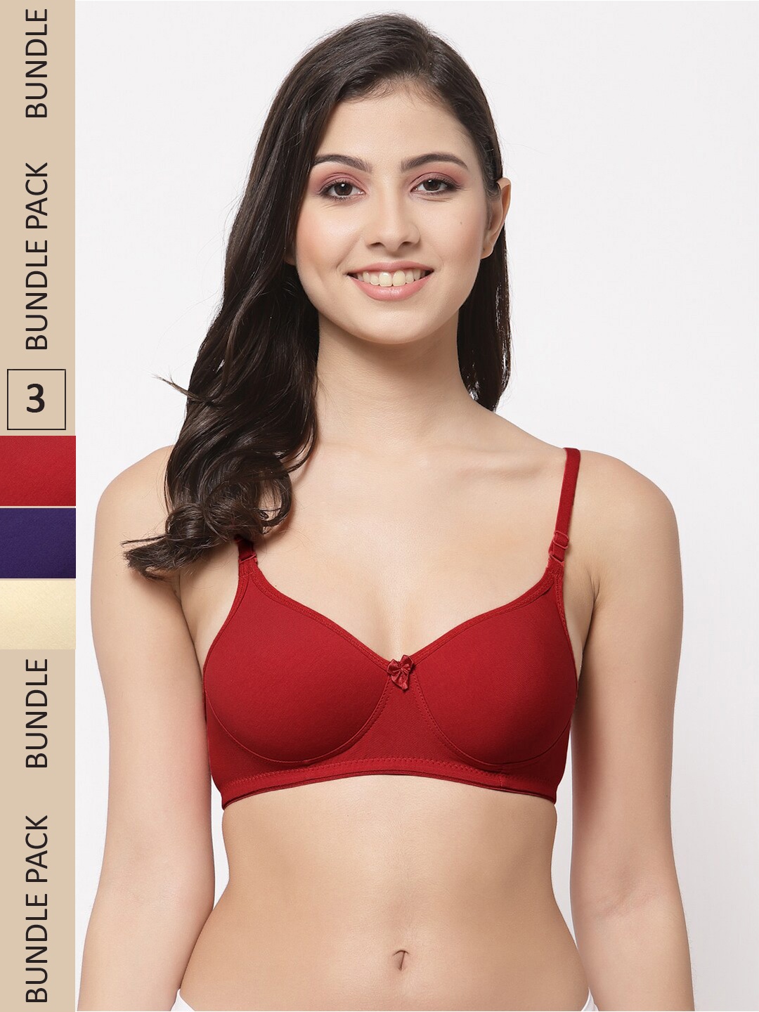 

College Girl Pack Of 3 Lightly Padded Non-Wired All Day Comfort Seamless Cotton Bra, Beige