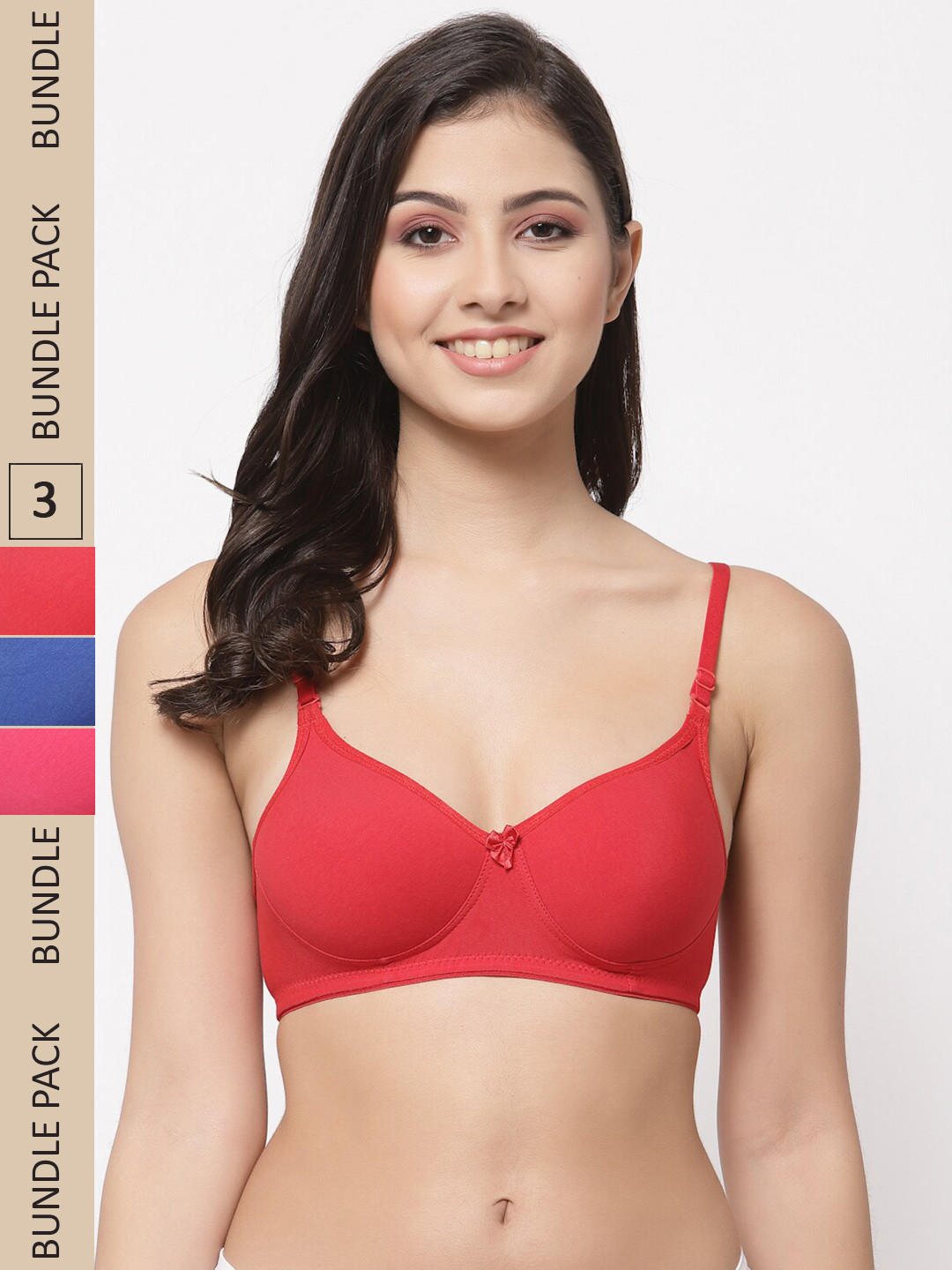 

College Girl Pack Of 3 Full Coverage Lightly Padded Cotton T-Shirt Bra, Pink