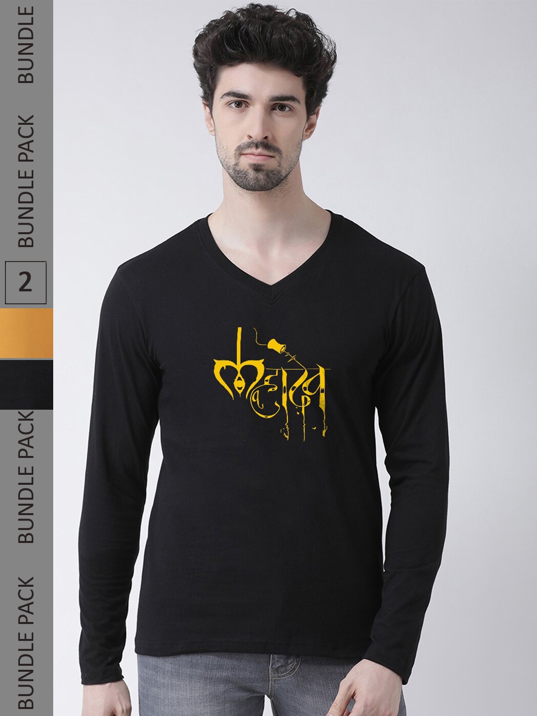 

Friskers Pack Of 2 Typography Printed V-Neck Pure Cotton T-shirt, Black