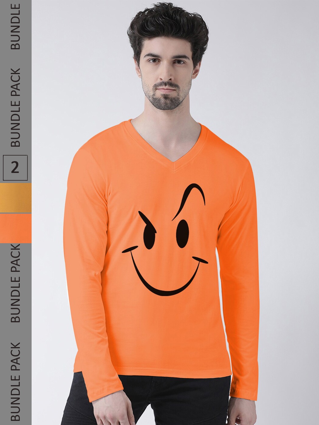 

Friskers Pack Of 2 Printed V-Neck Pure Cotton T-Shirt, Orange