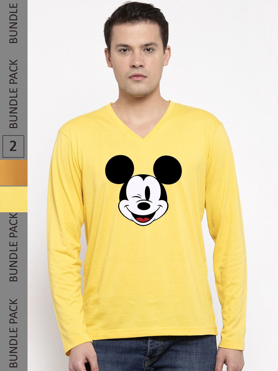 

Friskers Humour And Comic Mickey Mouse printed Pack Of 2 Pure Cotton Casual T-Shirts, Yellow