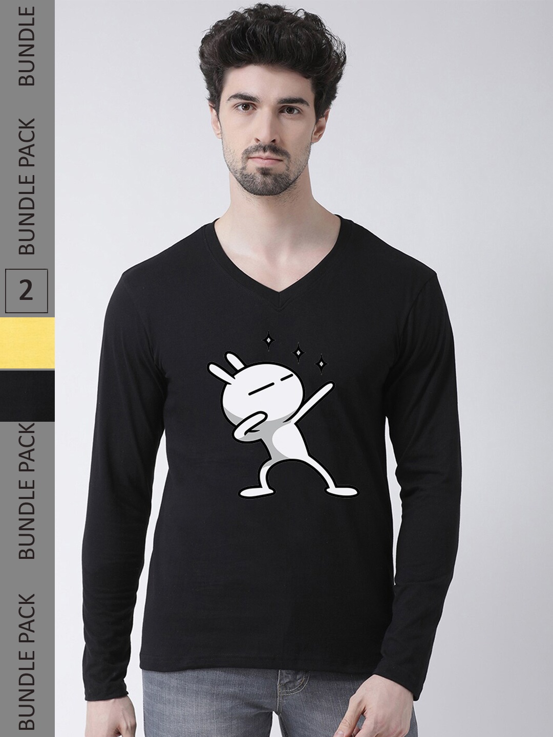 

Friskers Pack of 2 Graphic Printed V-Neck Pure Cotton T-shirts, Black