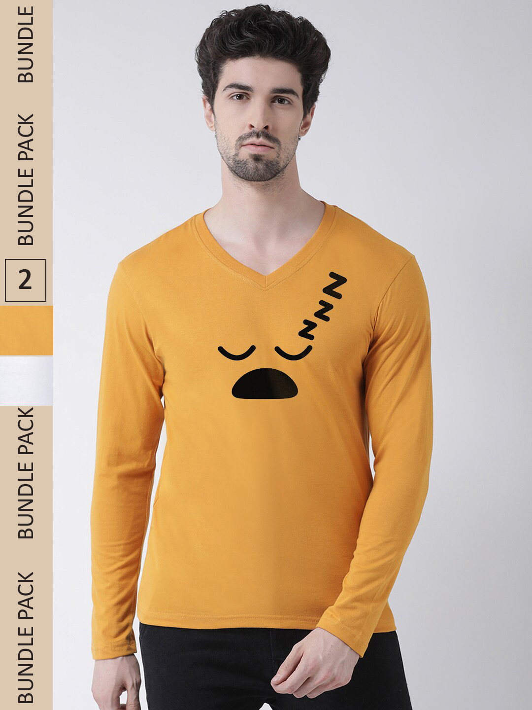 

Friskers Pack Of 2 Printed V-Neck Long Sleeves Cotton T-shirt, Gold