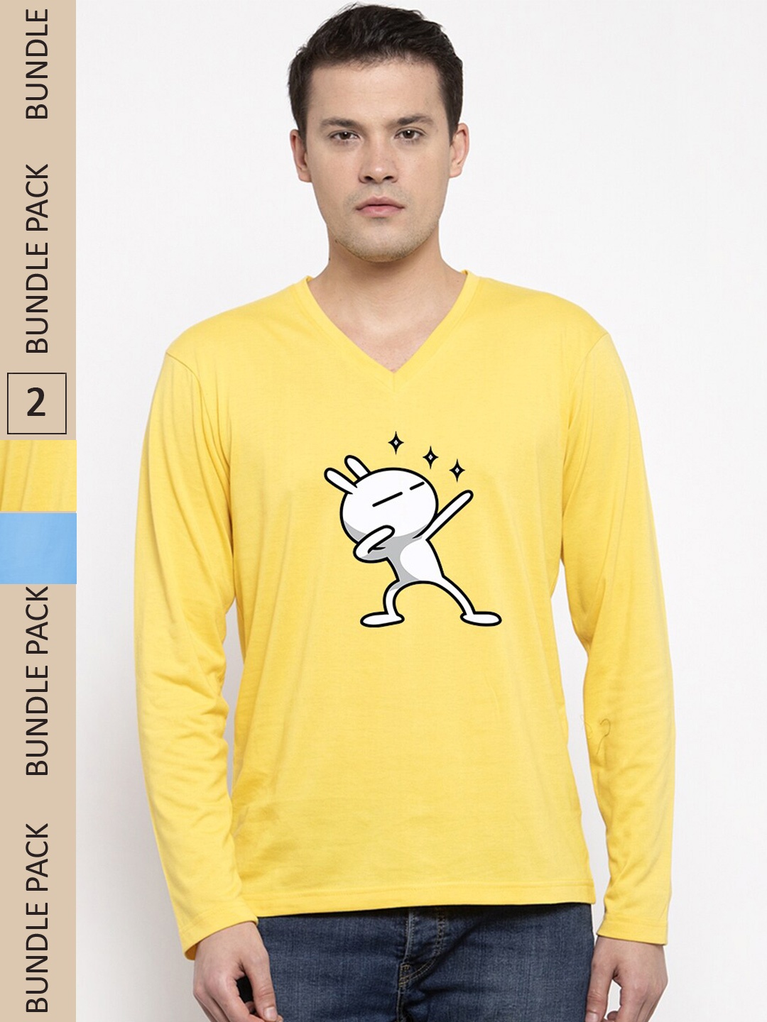 

Friskers Pack Of 2 Graphic Printed V-Neck Pure Cotton T-shirt, Yellow