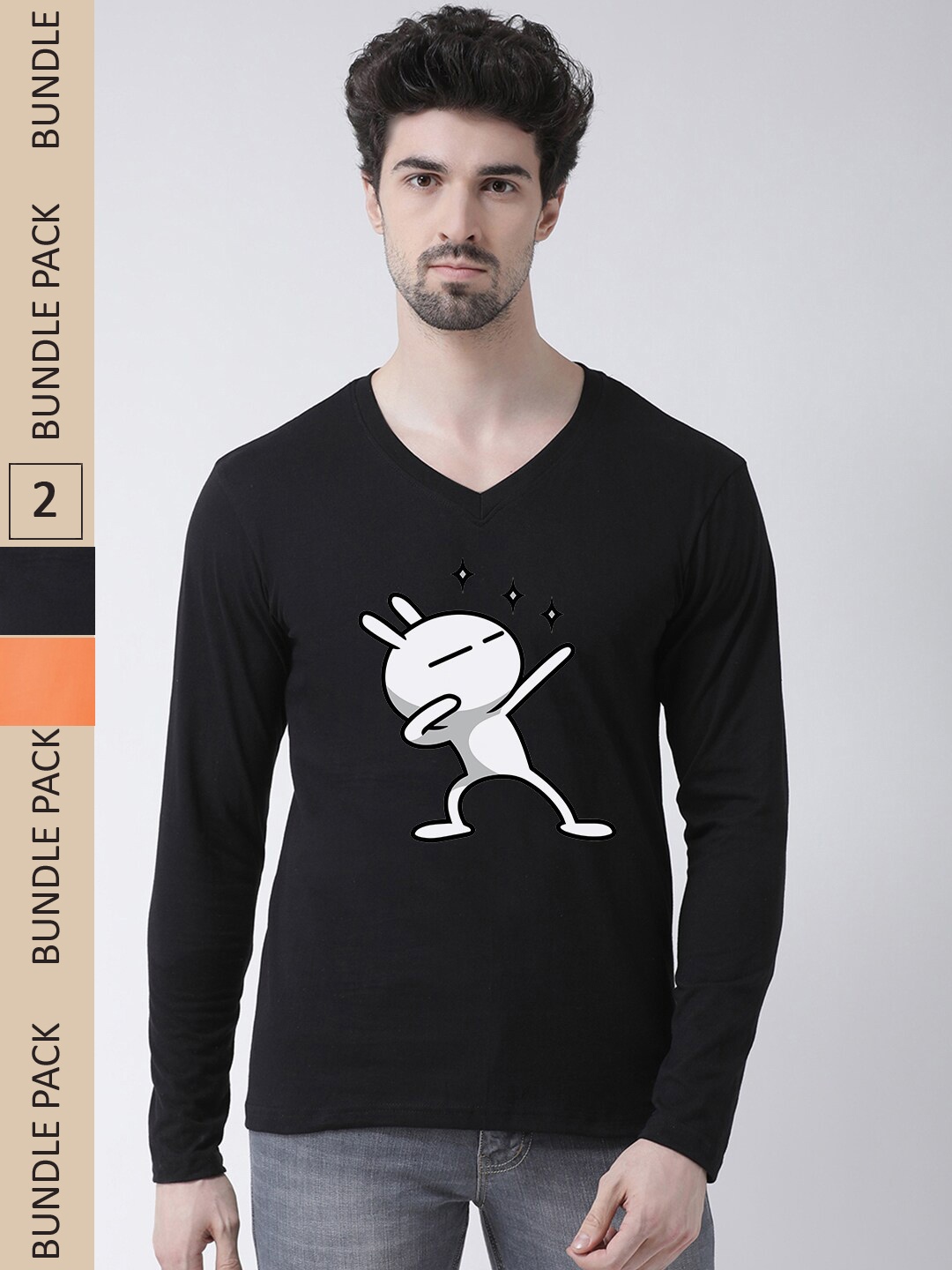 

Friskers Pack Of 2 Graphic Printed V-Neck Pure Cotton T-shirt, Black