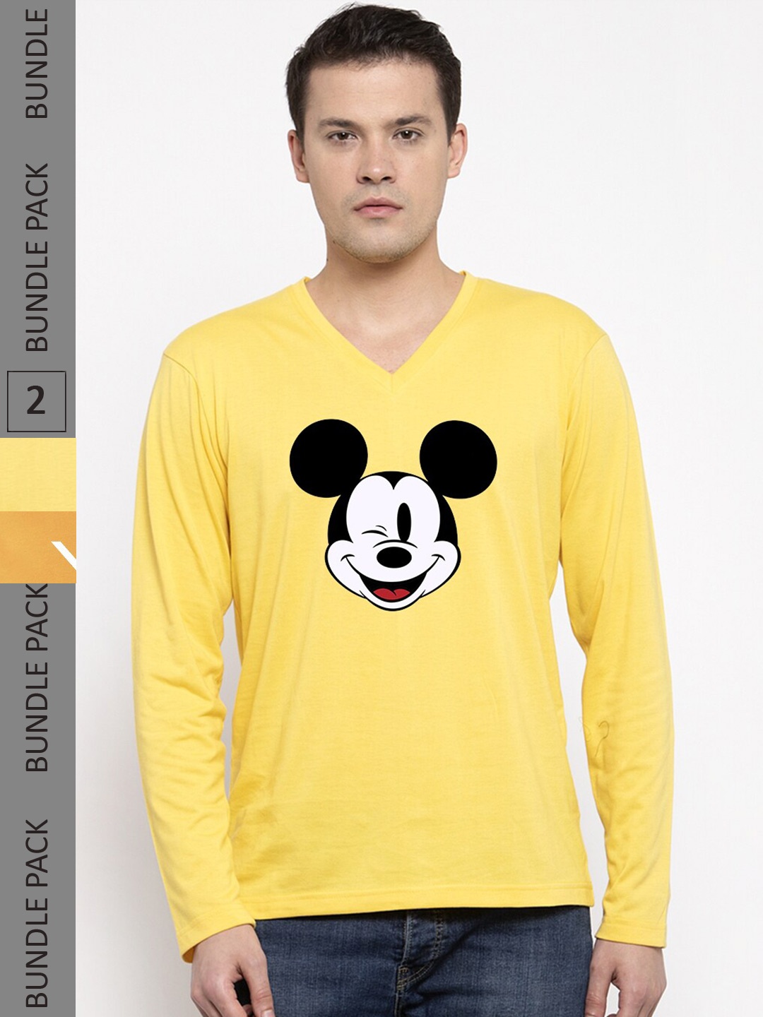 

Friskers Humour And Comic Mickey Mouse printed Pack Of 2 Pure Cotton Casual T-Shirts, Yellow