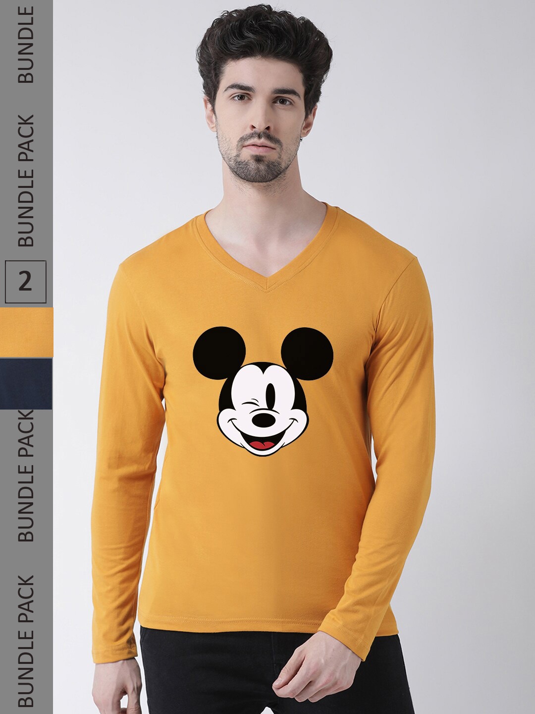 

Friskers Pack Of 2 Mickey Mouse Printed V-Neck Pure Cotton T-shirt, Orange
