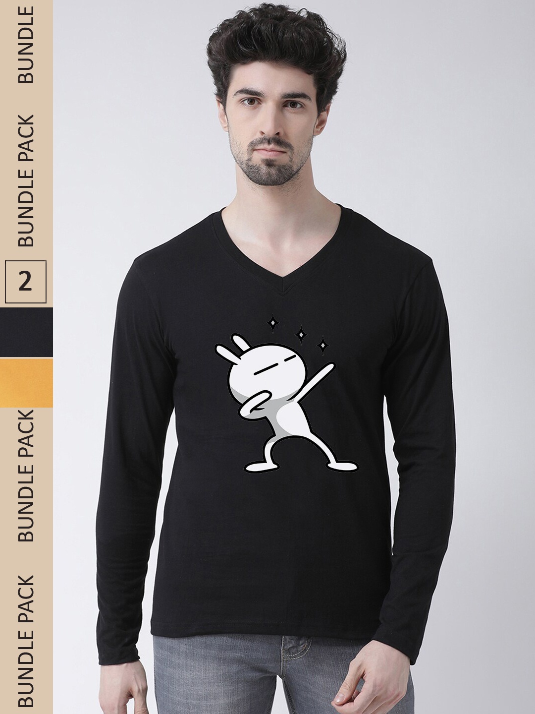 

Friskers Pack Of 2 Graphic Printed V-Neck Pure Cotton T-shirt, Black