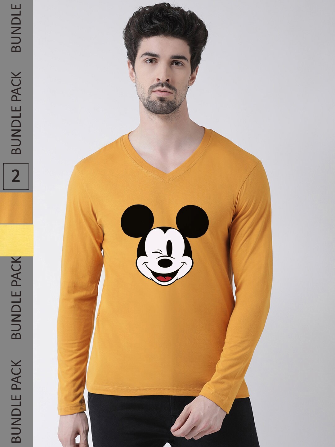 

Friskers Pack Of 2 Mickey Mouse Graphic Printed V-Neck Pure Cotton T-shirts, Orange