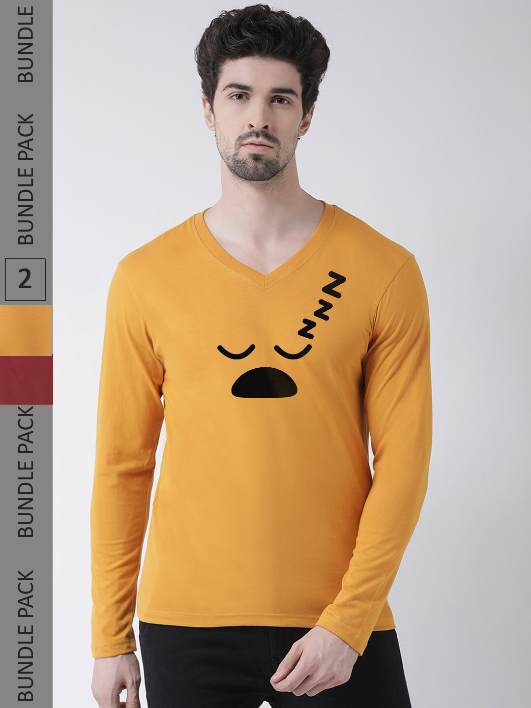 

Friskers Printed Pack Of 2 V-Neck Pure Cotton Casual T-Shirts, Gold