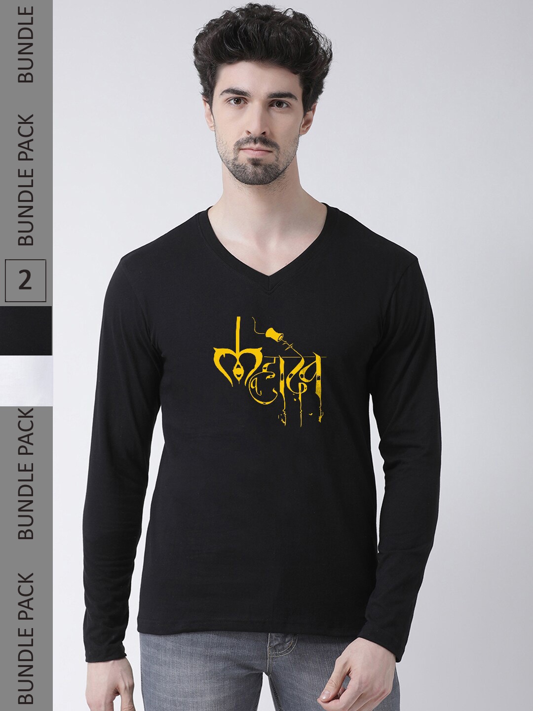 

Friskers Pack Of 2 Graphic Printed V-Neck Pure Cotton T-shirt, Black