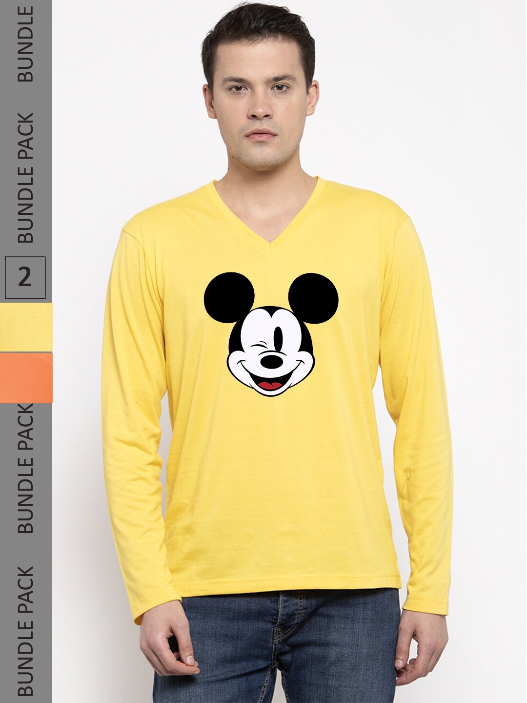 

Friskers Pack Of 2 Graphic Printed V-Neck Pure Cotton T-shirt, Yellow