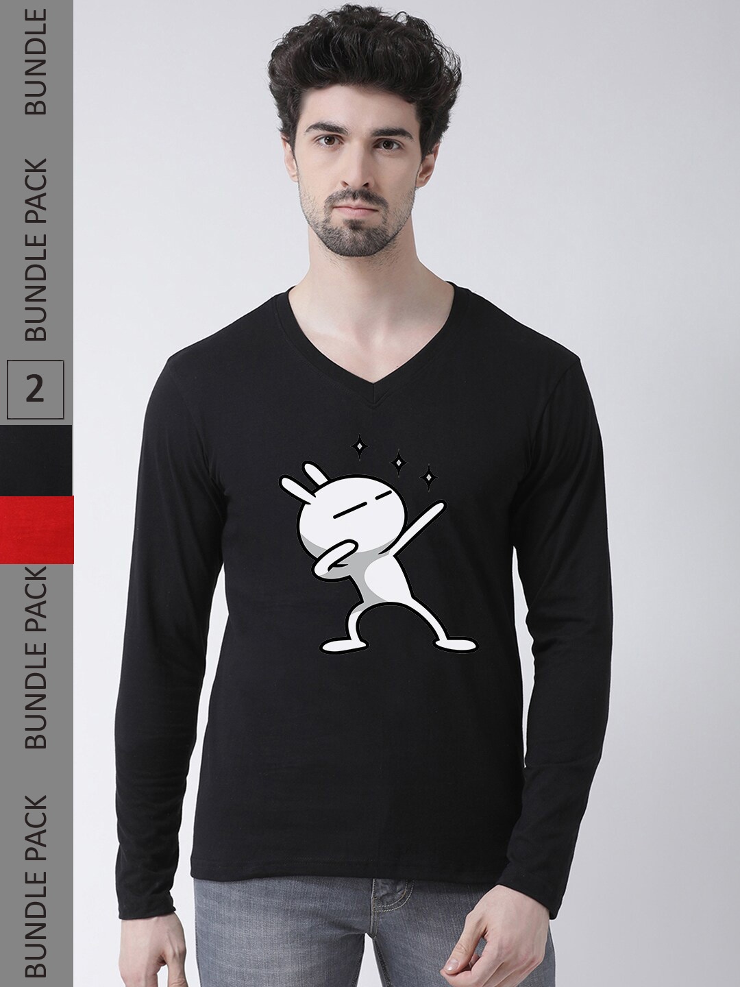 

Friskers Pack Of 2 Graphic Printed V-Neck Pure Cotton T-shirt, Black