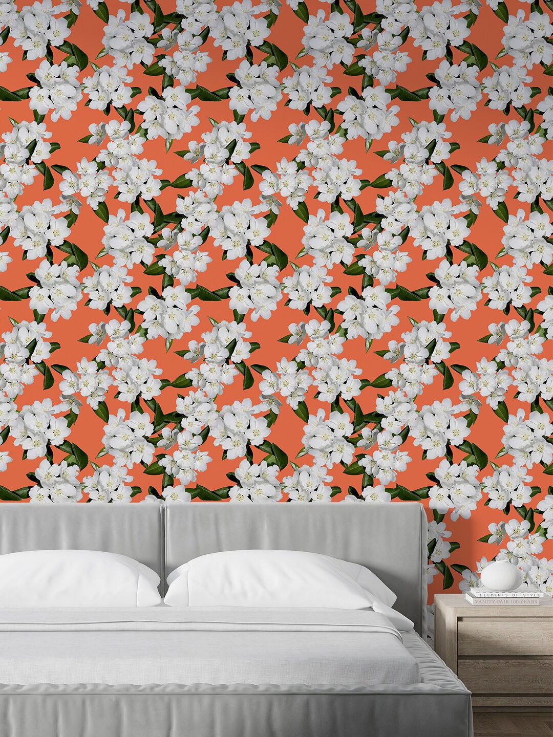 

PAPER PLANE DESIGN White & Orange-Colored Floral Printed Wallpaper