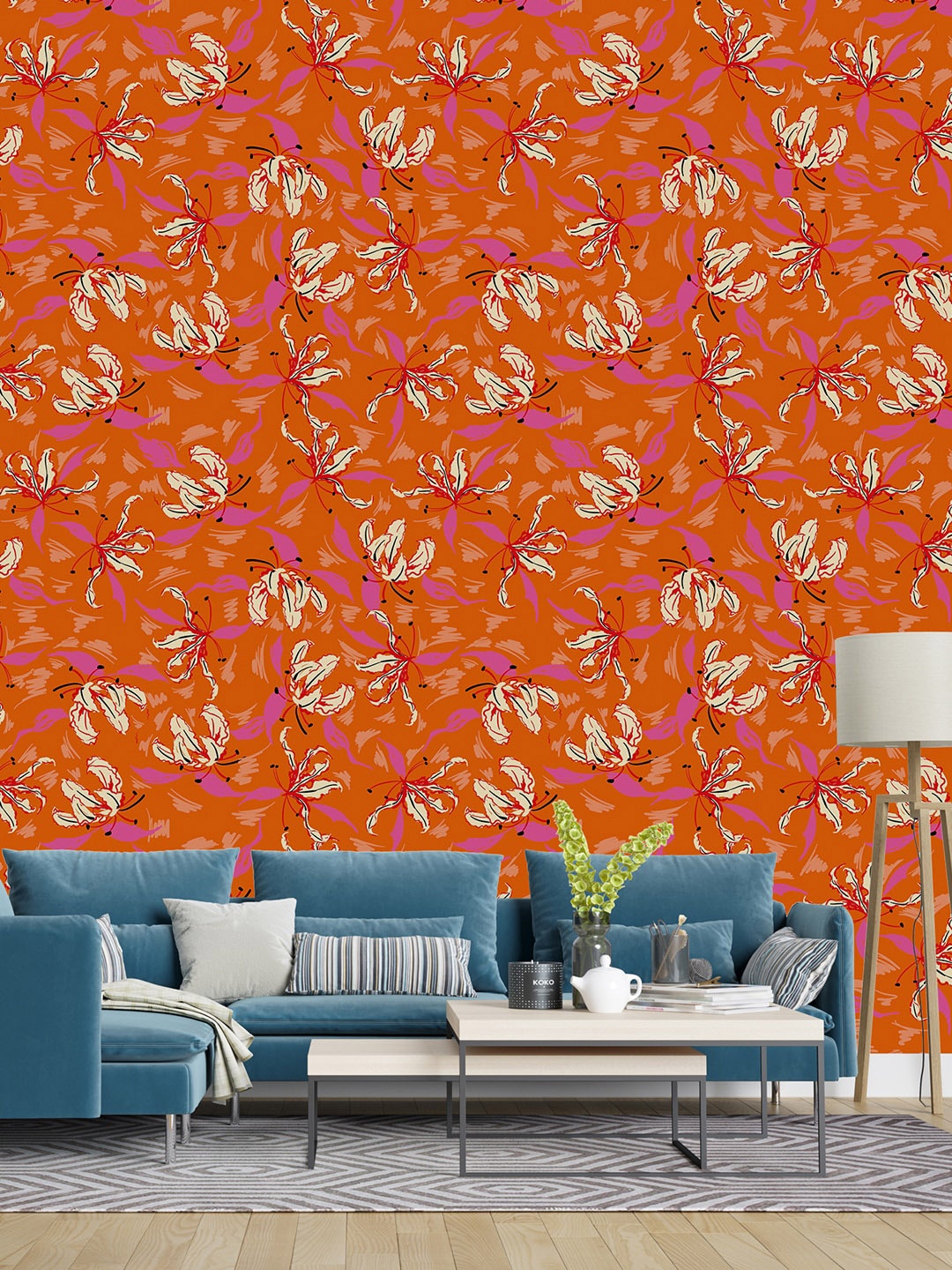 

PAPER PLANE DESIGN Orange-Coloured & Pink Printed Waterproof Wallpaper