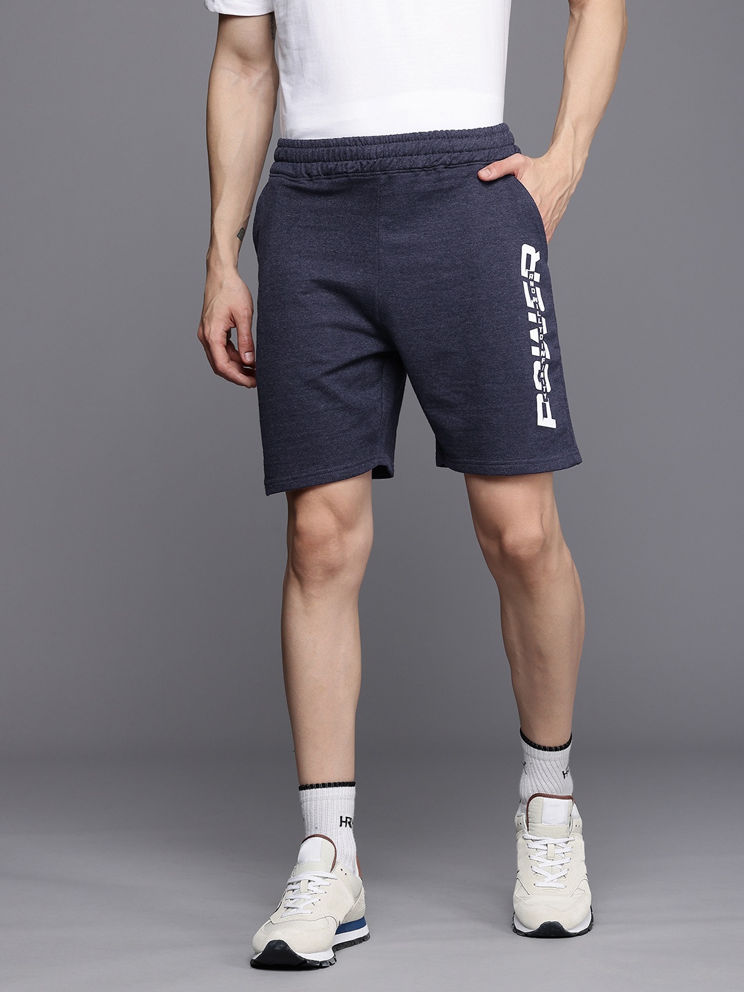 

HRX by Hrithik Roshan Men Lifestyle Typography Printed Terry Shorts, Navy blue