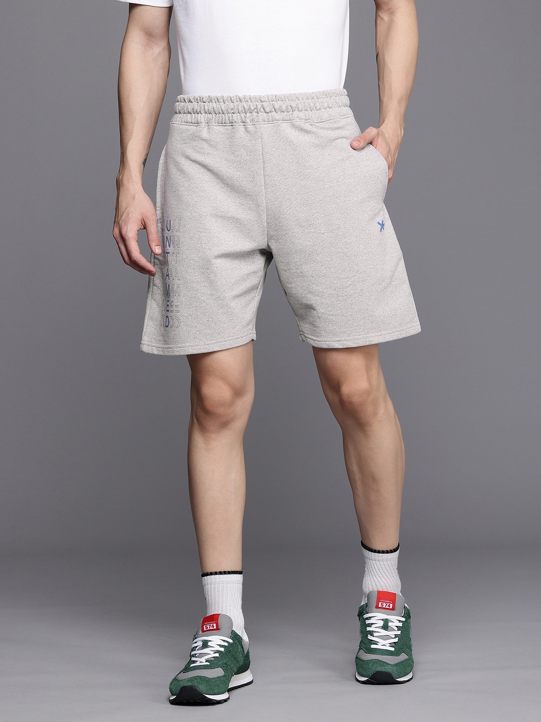 

HRX by Hrithik Roshan Men Lifestyle Typography Printed Terry Shorts, Grey melange