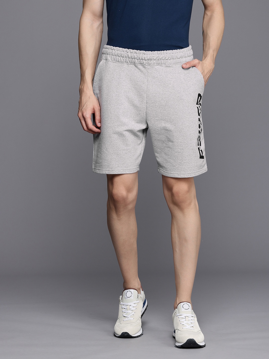 

HRX by Hrithik Roshan Men Lifestyle Typography Printed Terry Shorts, Grey melange