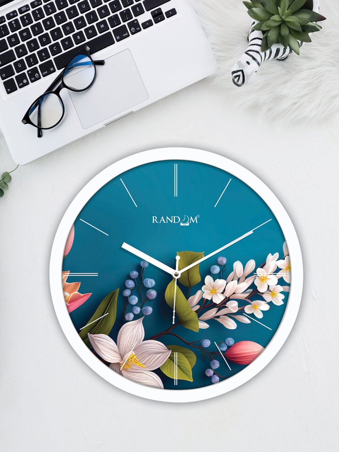 

RANDOM White Printed Round Contemporary Wall Clock, Blue