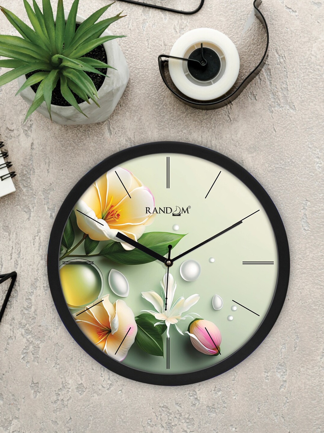

RANDOM Black Contemporary Wall Clock, Green