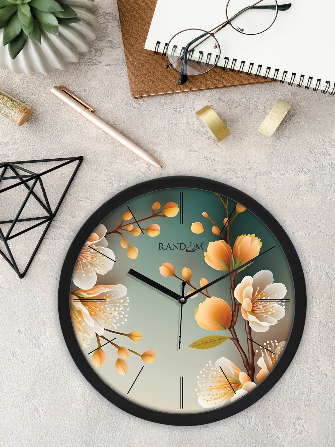 

RANDOM Green & Yellow Flower Modern Stylish Printed Analogue Contemporary Wall Clock