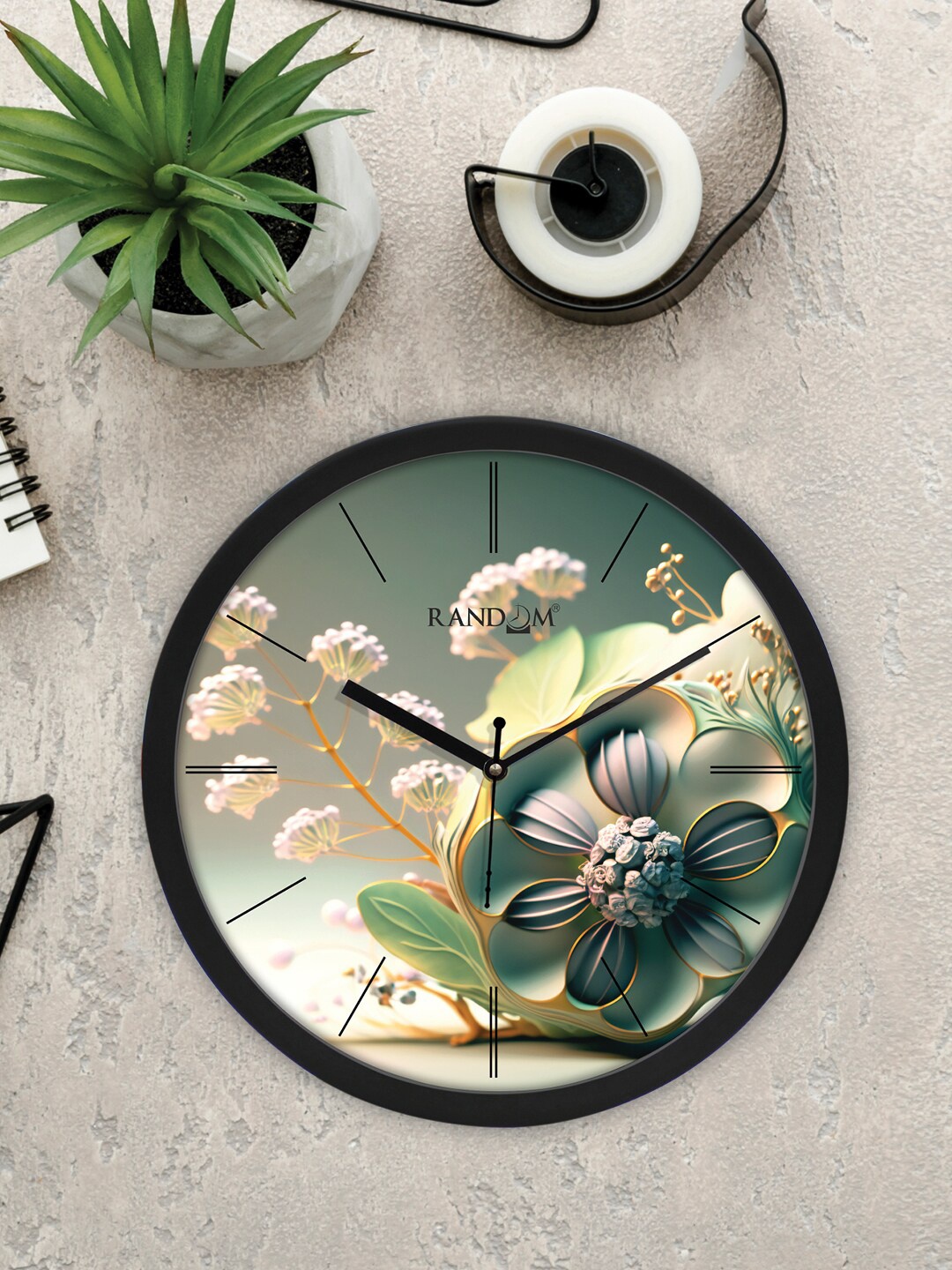 

RANDOM Black Printed Round Contemporary Wall Clock, Green