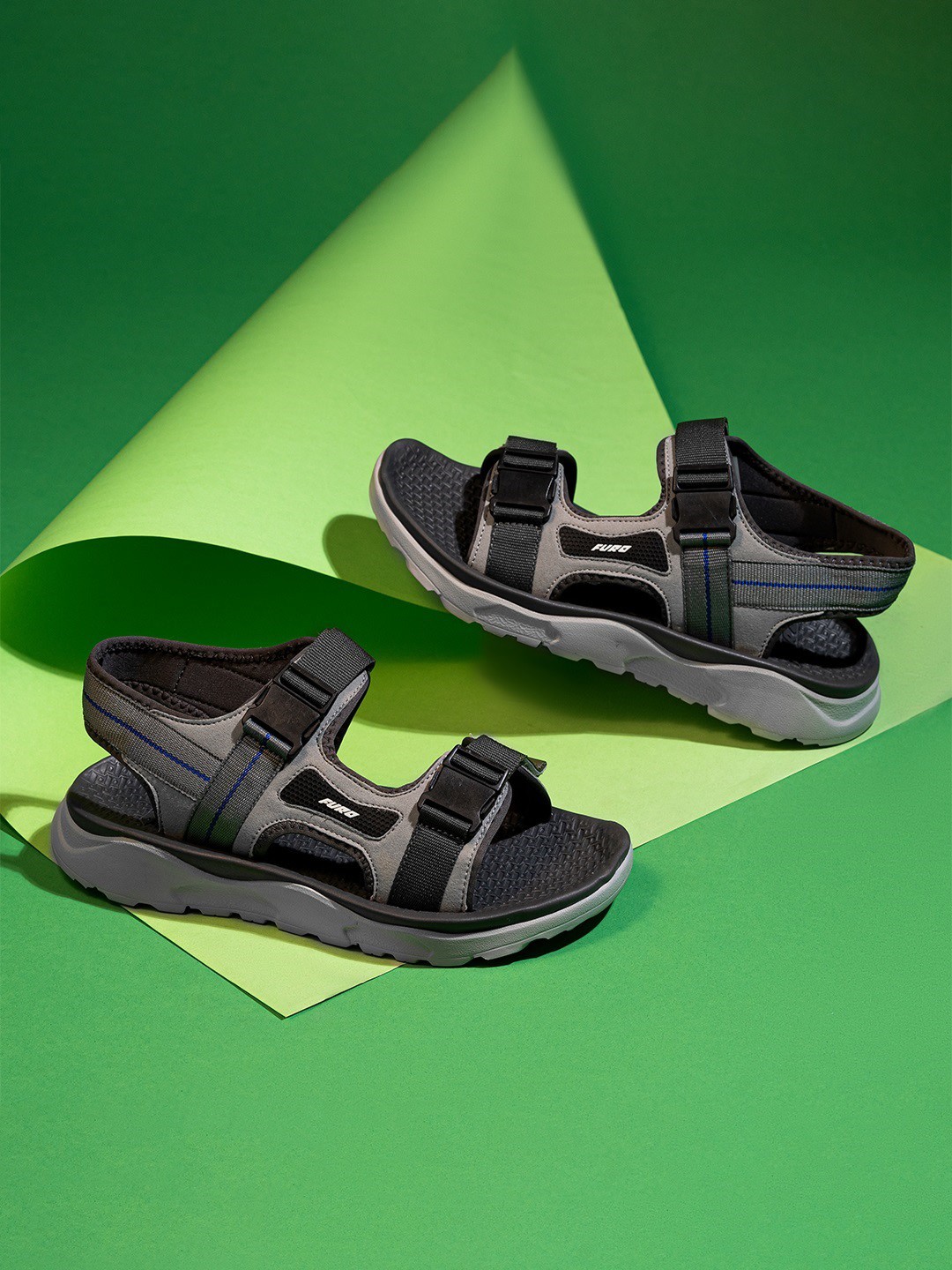 

FURO by Red Chief Men Textured Lightweight Velcro Sports Sandals, Grey