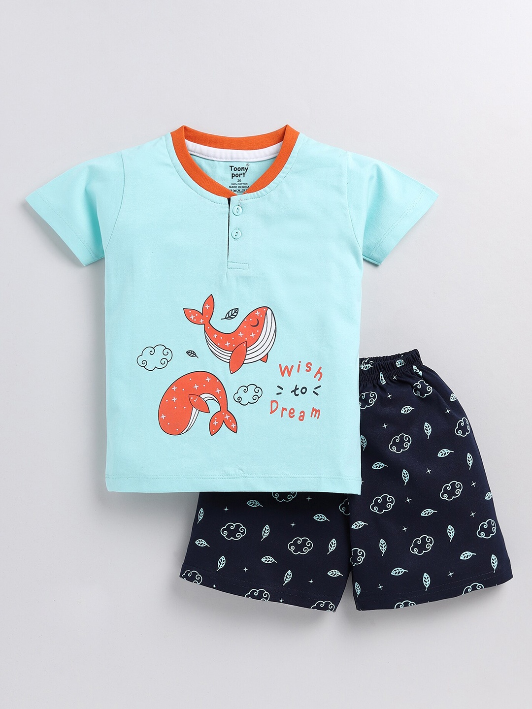 

Toonyport Boys Printed Cotton T-shirt with Shorts, Blue
