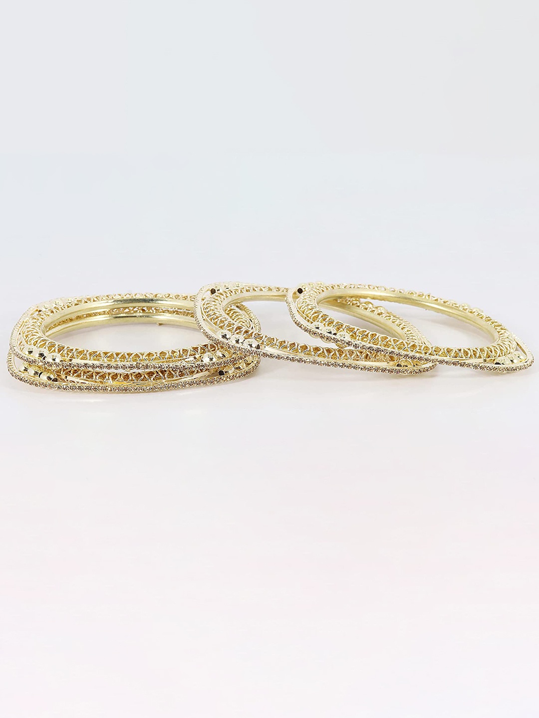 

NMII Set Of 4 Silver Plated Zircon Studded Antique Kada Bangles