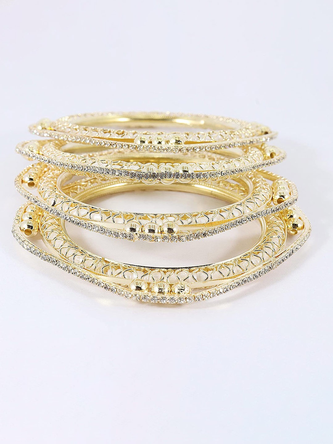 

NMII Set Of 4 Gold-Plated Zircon-Studded Kada Bangles