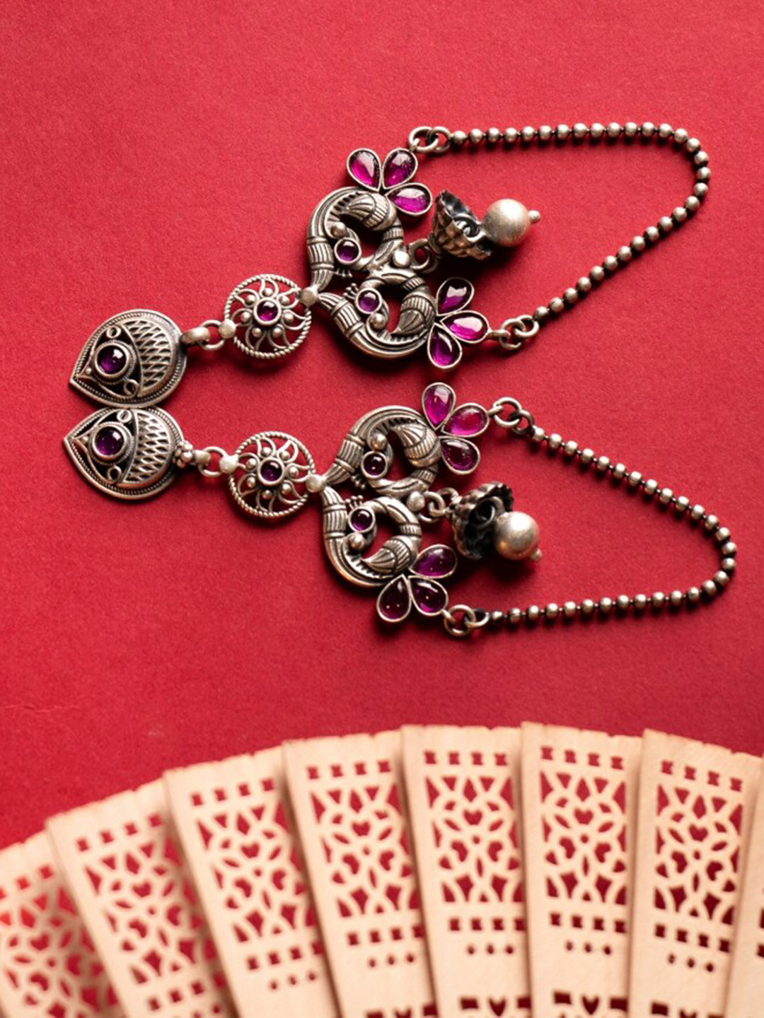 

Shyle 925 Sterling Silver Intricate Dual Peacock Statement Drop Earrings