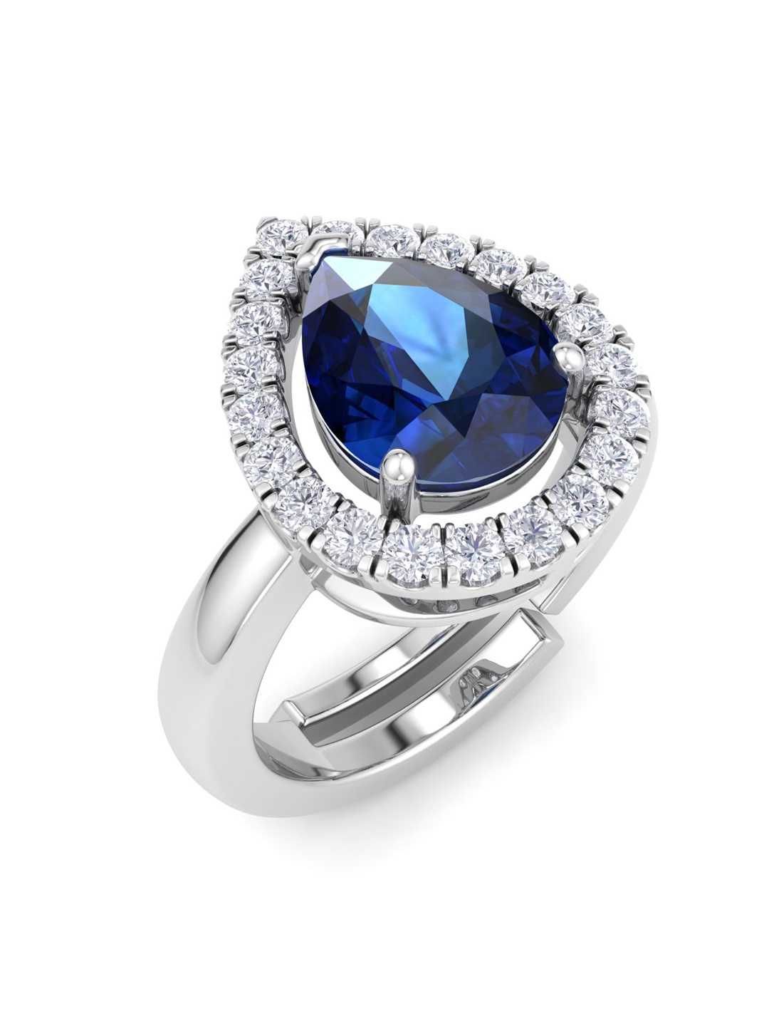 

Inddus Jewels 925 Sterling Silver Rhodium-Plated CZ Studded Adjustable Finger Ring