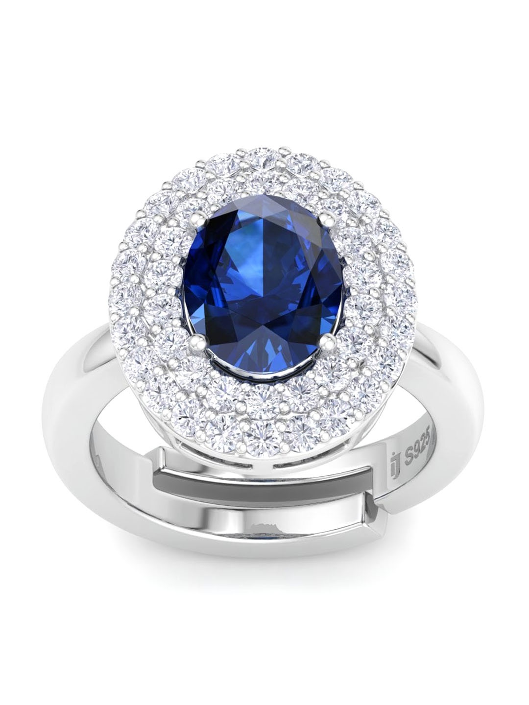 

Inddus Jewels 925 Sterling Silver Rhodium-Plated CZ Studded Adjustable Finger Ring