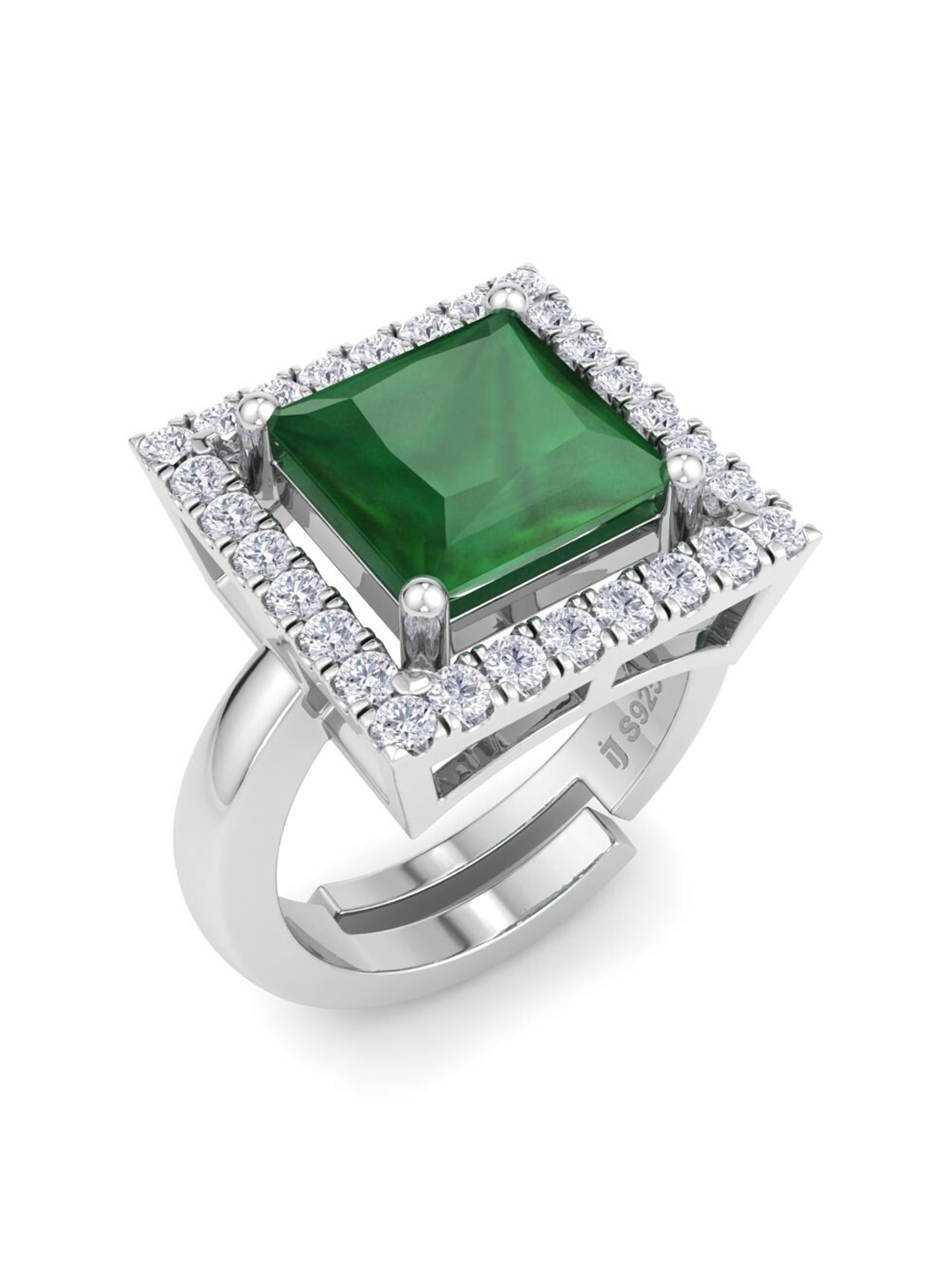 

Inddus Jewels 925 Sterling Silver Rhodium-Plated CZ Studded Adjustable Finger Ring
