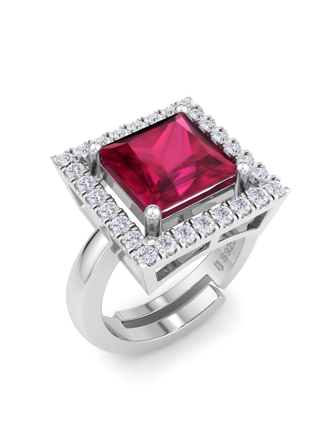 

Inddus Jewels Rhodium-Plated 925 Sterling Silver CZ Studded Adjustable Finger Ring