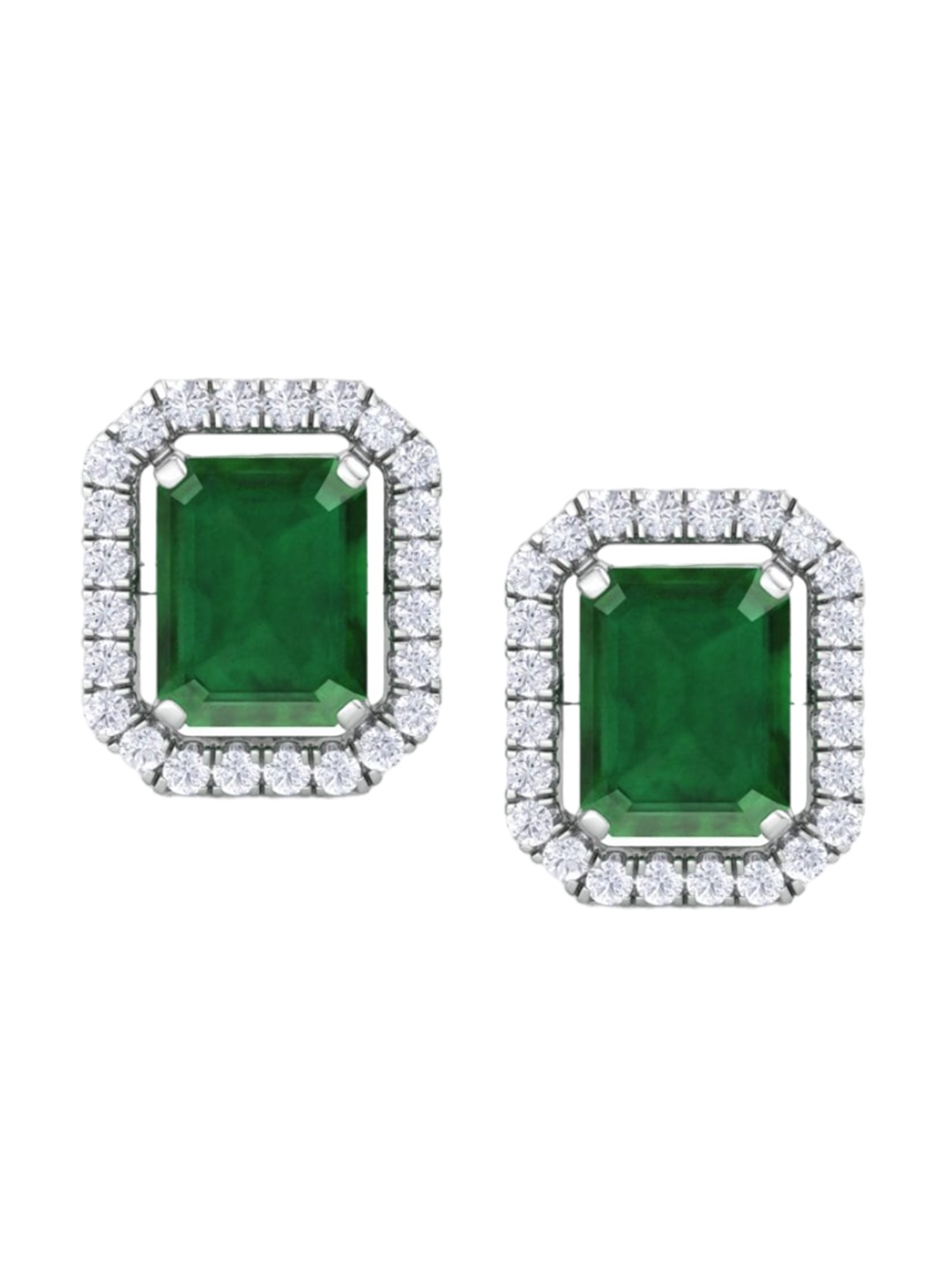 

Inddus Jewels 925 Sterling Silver Rhodium-Plated Geometric Cubic Zirconia Earrings, Green