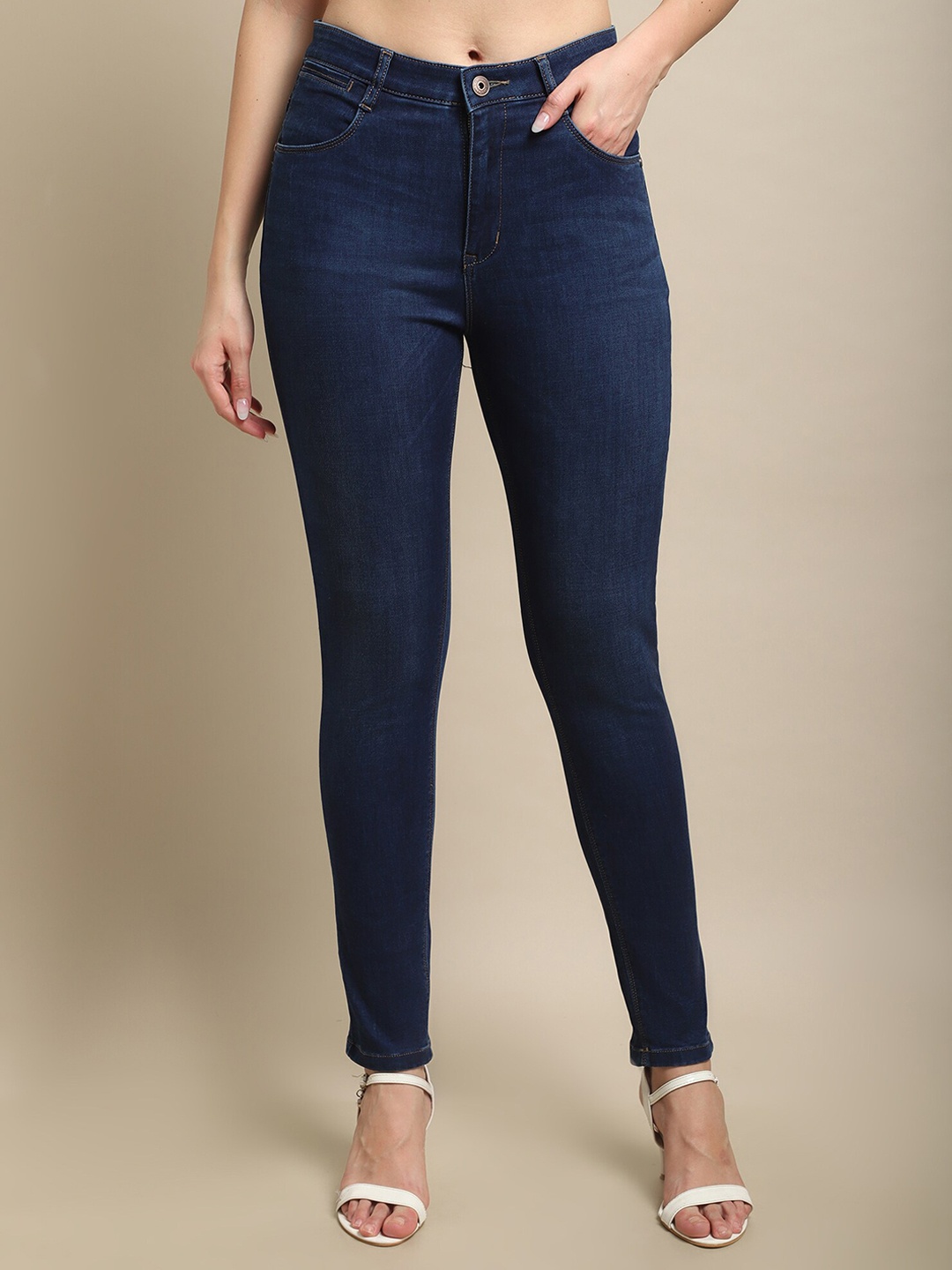 

Cantabil Women High Rise Skinny Fit Stretchable Jeans, Blue