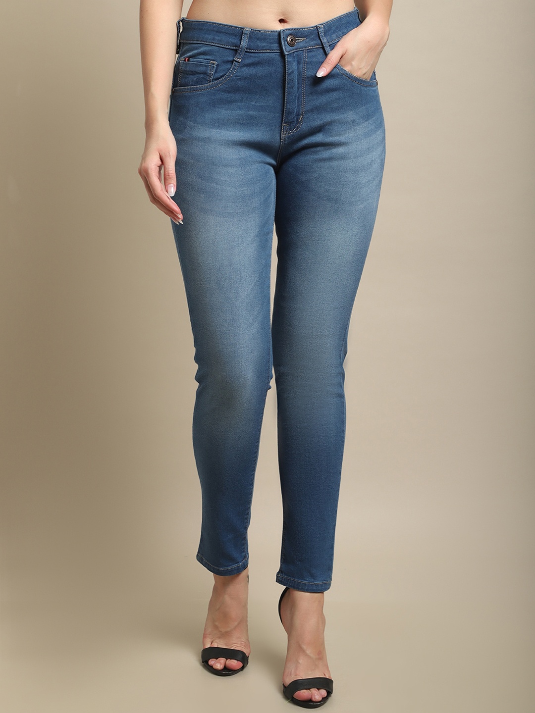 

Cantabil Women Light Fade Slim Fit Stretchable Jeans, Blue