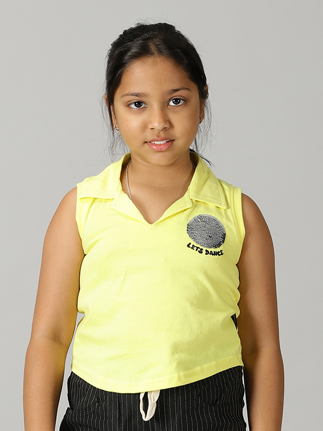 

KiddoPanti Girls Polo Collar Embellished Pure Cotton T-Shirt, Yellow