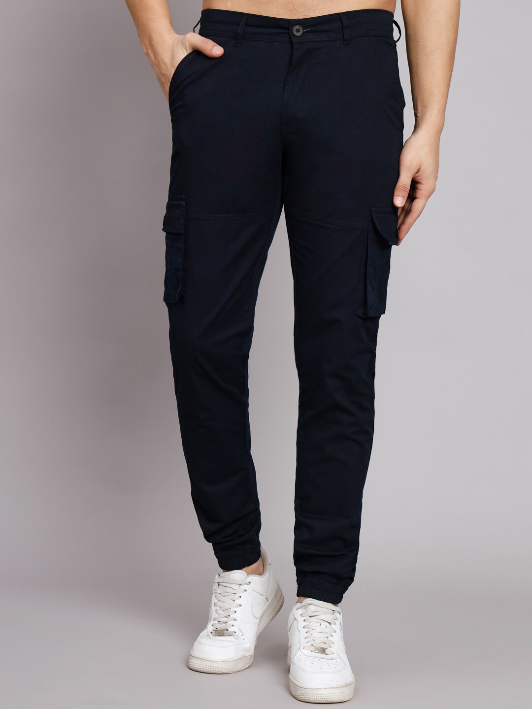 

POP CULTURE Men Slim Fit Cottton Cargos Trousers, Navy blue