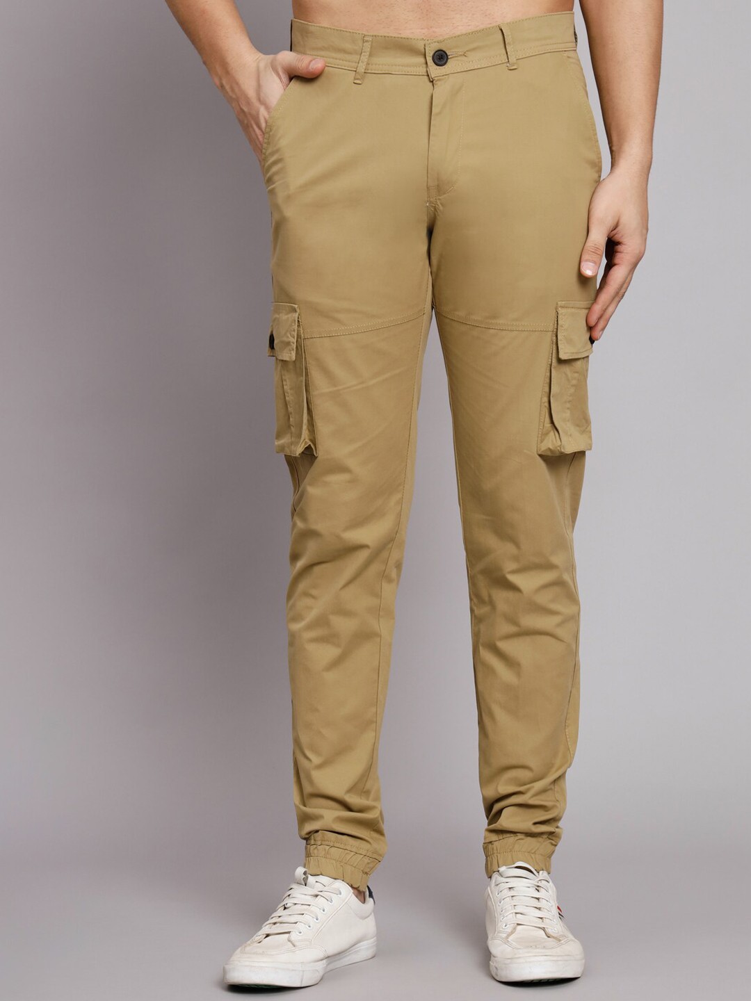 

POP CULTURE Men Slim Fit Cottton Cargos Trousers, Khaki