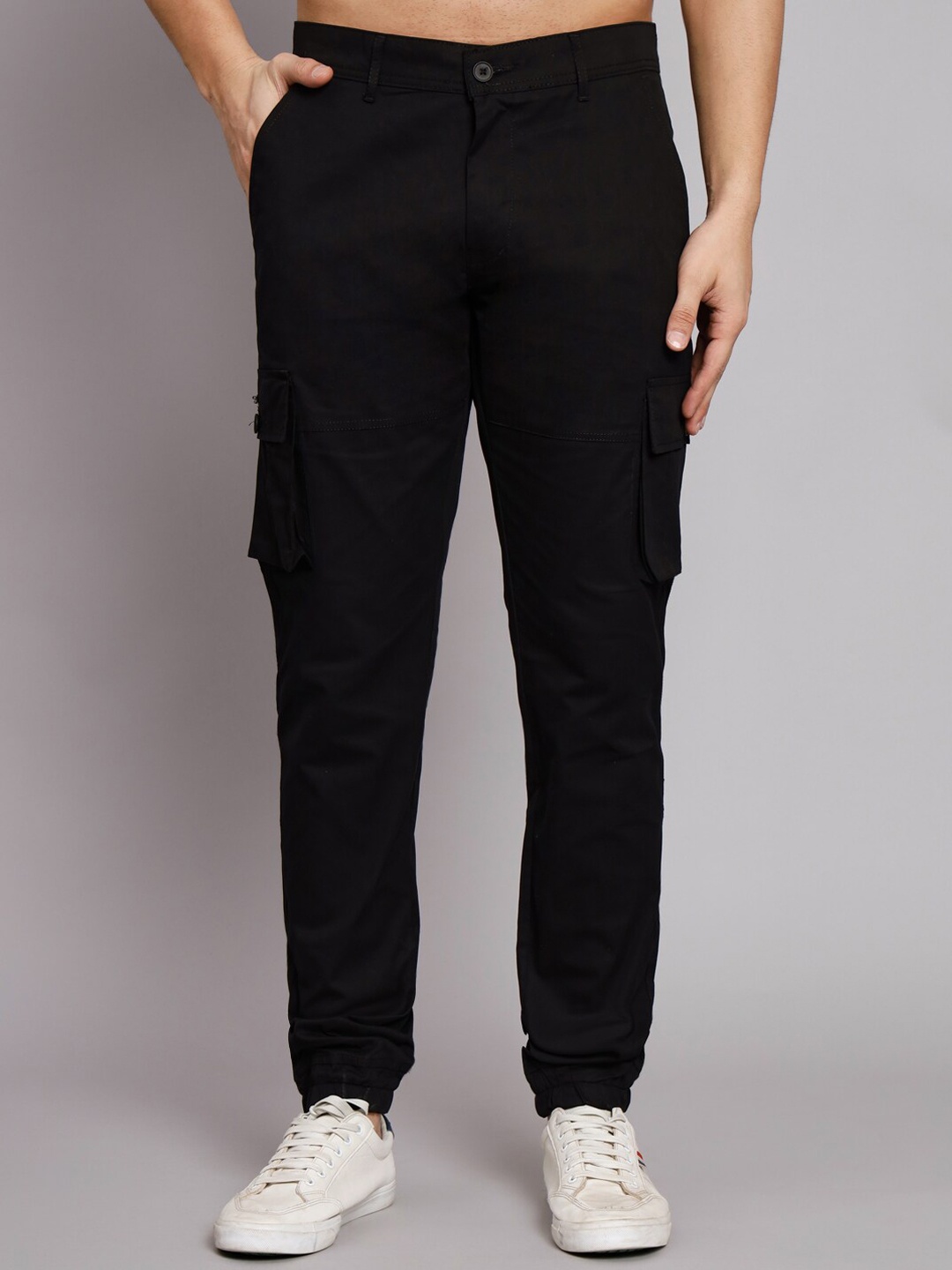 

POP CULTURE Men Slim Fit Cotton Cargos Trousers, Black