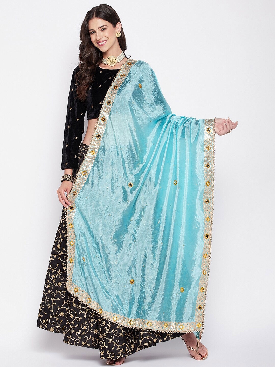 

Clora Creation Ethnic Motifs Embroidered Dupatta With Mirror Work, Blue