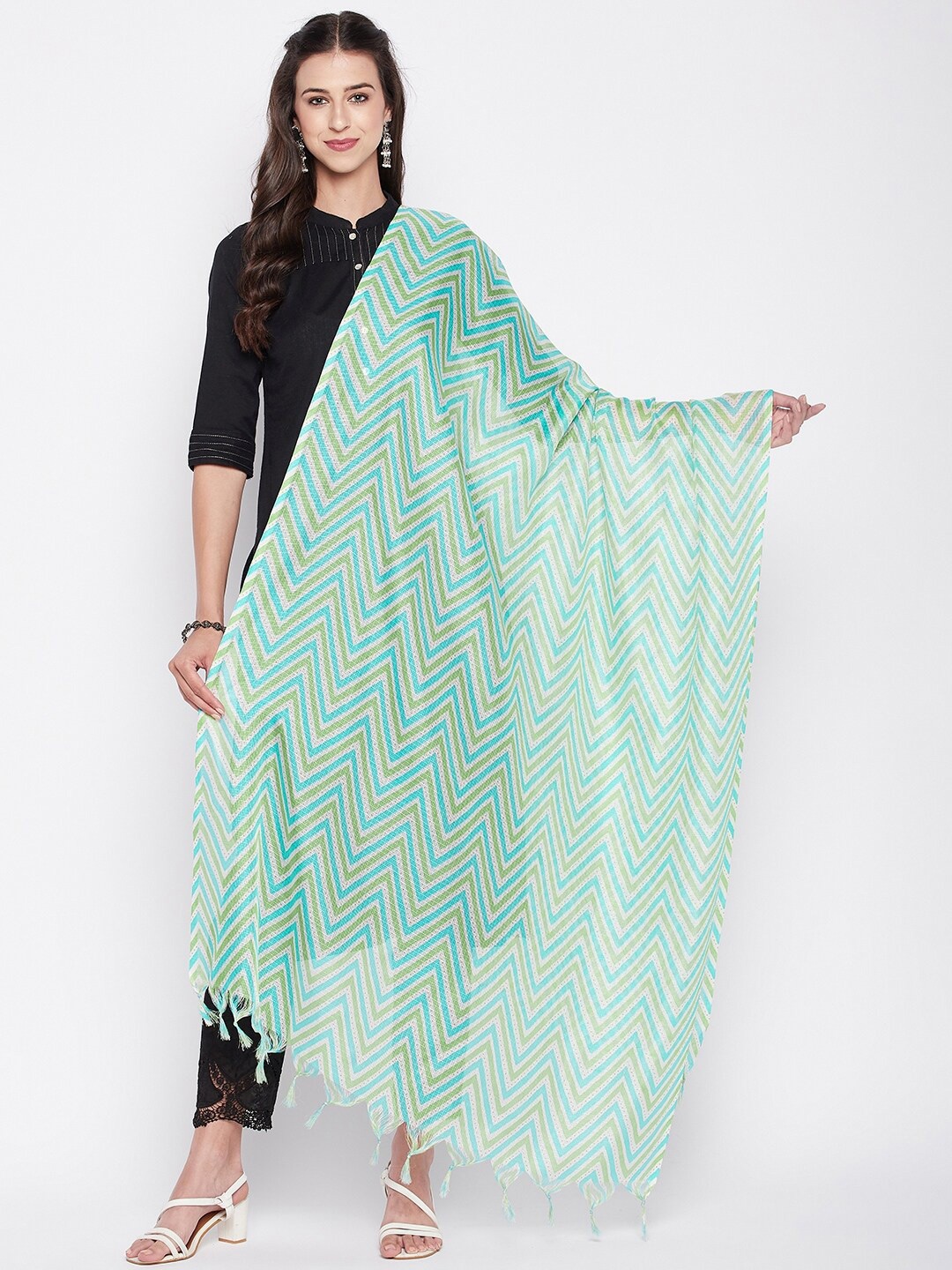 

Clora Creation Geometric Printed Dupatta, Green