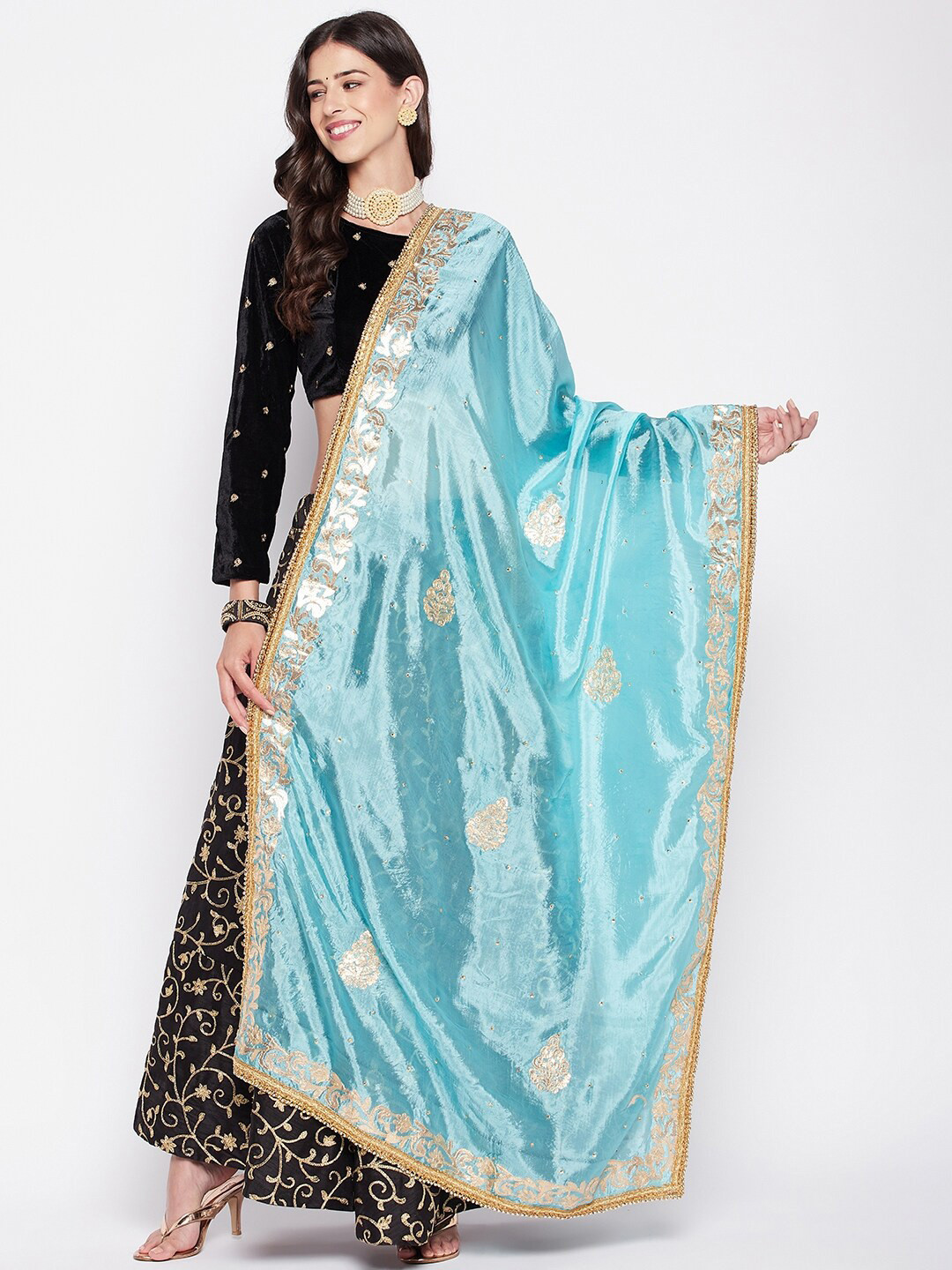 

Clora Creation Ethnic Motifs Gotta Patti Embroidered Dupatta, Blue