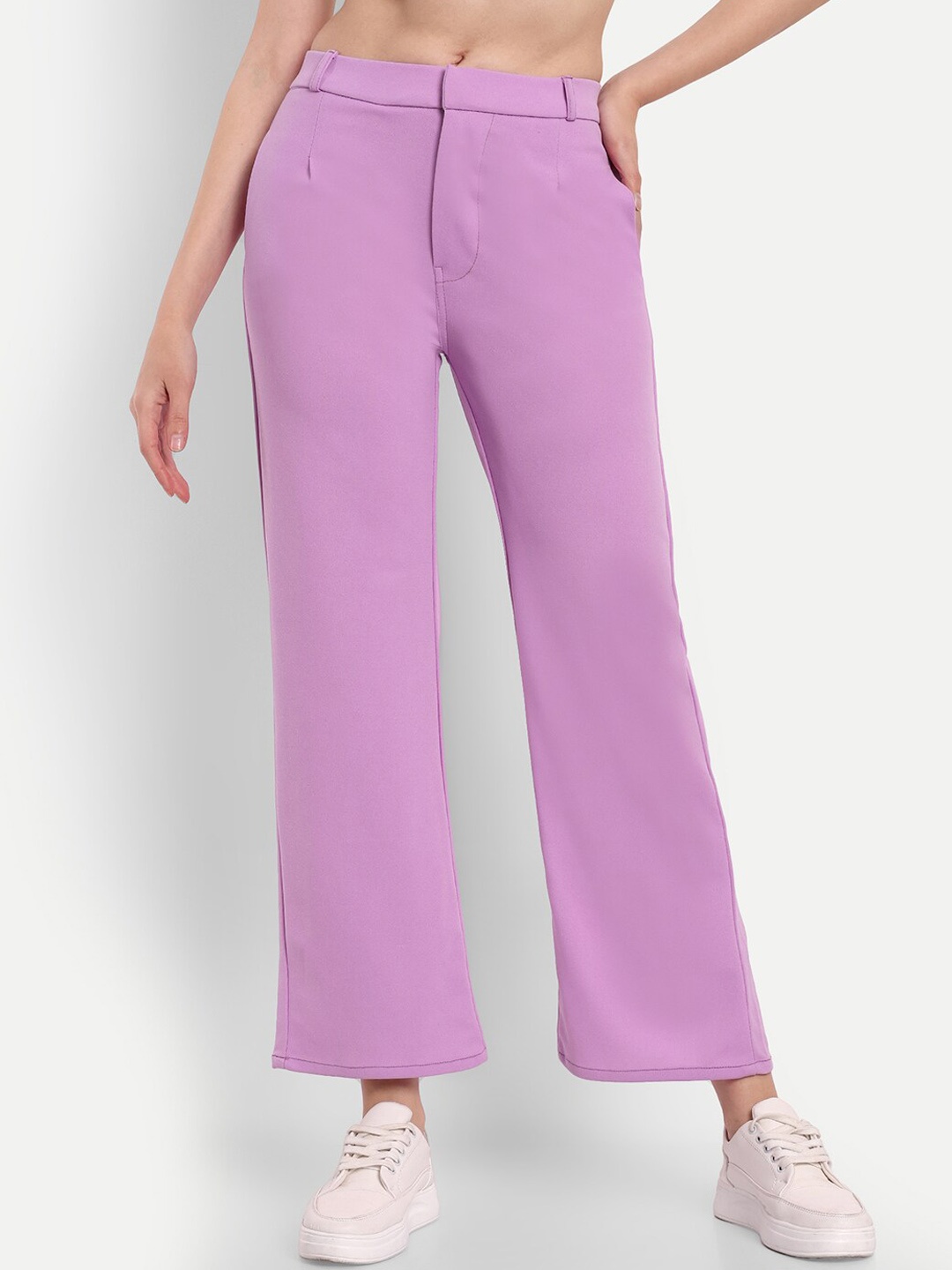 

BROADSTAR Women Straight Fit High-Rise Easy Wash Trousers, Lavender